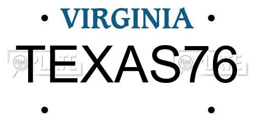 TEXAS76 Virginia License Plate