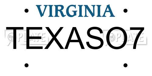 TEXASO7 Virginia License Plate
