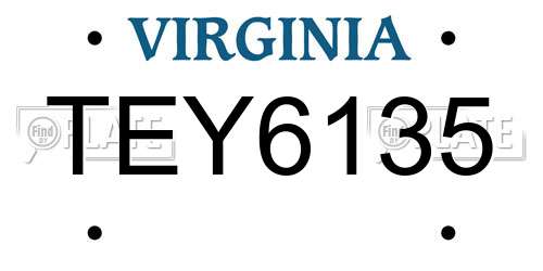 TEY6135 Virginia License Plate