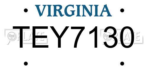 TEY7130 Virginia License Plate