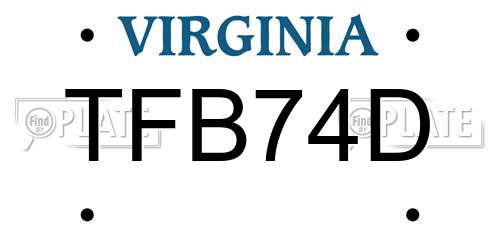 TFB74D Virginia License Plate