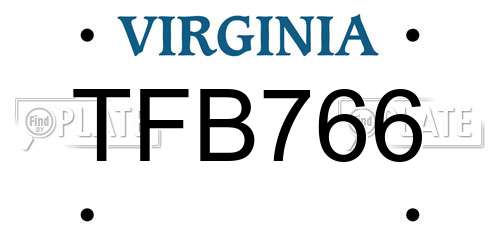 TFB766 Virginia License Plate
