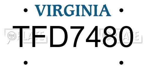 TFD7480 Virginia License Plate