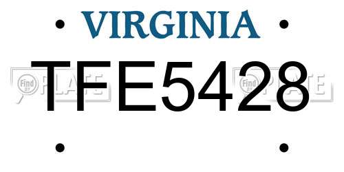 TFE5428 Virginia License Plate