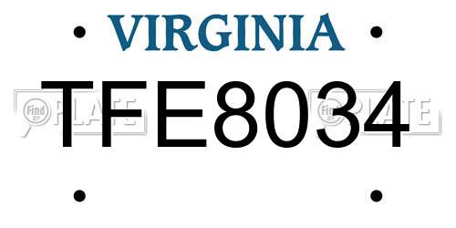 TFE8034 Virginia License Plate