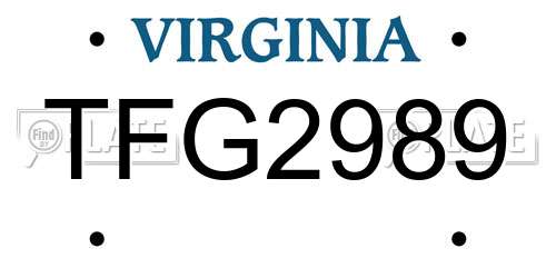 TFG2989 Virginia License Plate