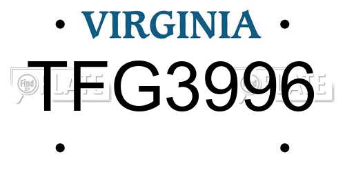 TFG3996 Virginia License Plate