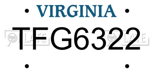 TFG6322 Virginia License Plate