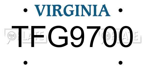 TFG9700 Virginia License Plate