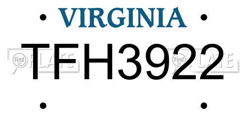 TFH3922 Virginia License Plate