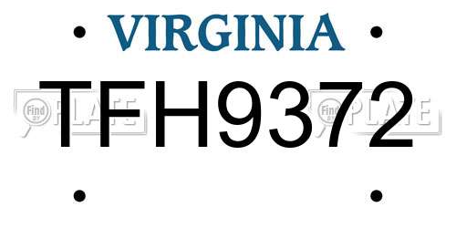 TFH9372 Virginia License Plate