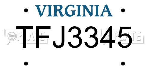 TFJ3345 Virginia License Plate