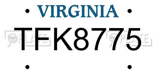 TFK8775 Virginia License Plate