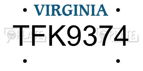 TFK9374 Virginia License Plate