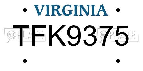 TFK9375 Virginia License Plate