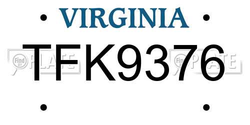 TFK9376 Virginia License Plate