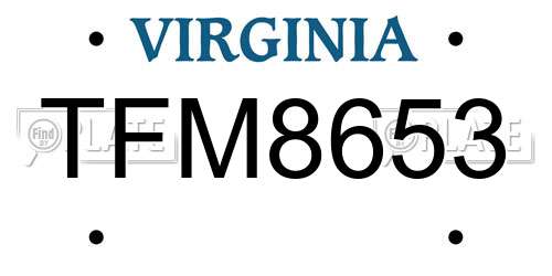 TFM8653 Virginia License Plate