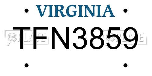 TFN3859 Virginia License Plate