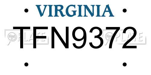 TFN9372 Virginia License Plate