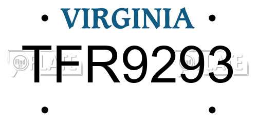 TFR9293 Virginia License Plate