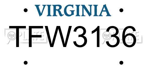 TFW3136 Virginia License Plate