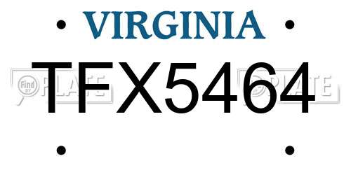 TFX5464 Virginia License Plate