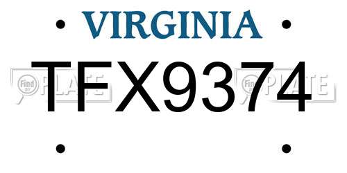 TFX9374 Virginia License Plate