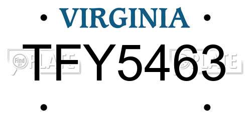TFY5463 Virginia License Plate