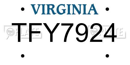 TFY7924 Virginia License Plate