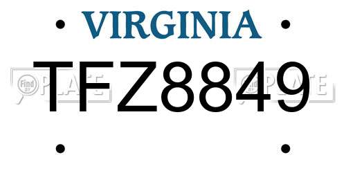 TFZ8849 Virginia License Plate