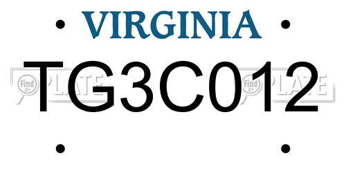 TG3C012 Virginia License Plate