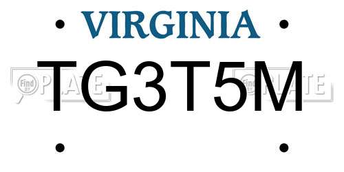 TG3T5M Virginia License Plate