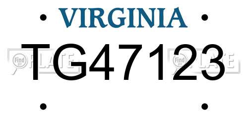 TG47123 Virginia License Plate