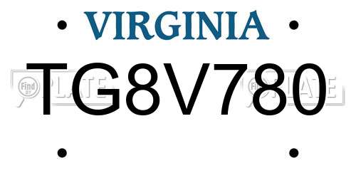 TG8V780 Virginia License Plate