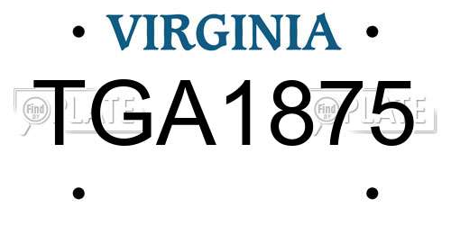 TGA1875 Virginia License Plate