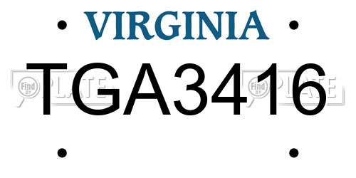 TGA3416 Virginia License Plate