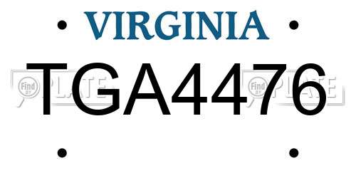 TGA4476 Virginia License Plate