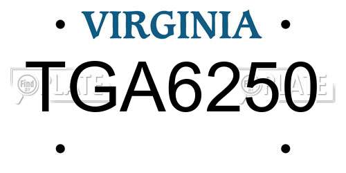 TGA6250 Virginia License Plate