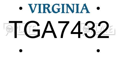TGA7432 Virginia License Plate