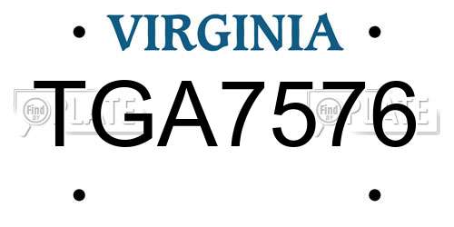TGA7576 Virginia License Plate