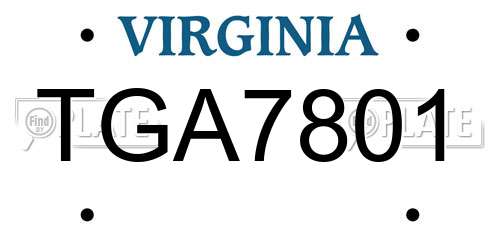 TGA7801 Virginia License Plate