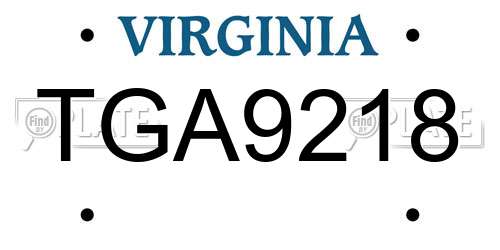 TGA9218 Virginia License Plate
