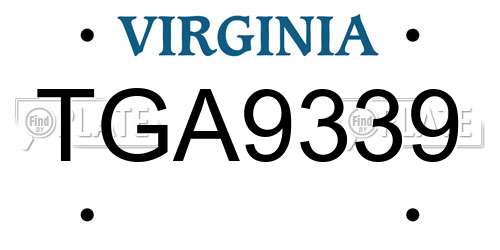 TGA9339 Virginia License Plate