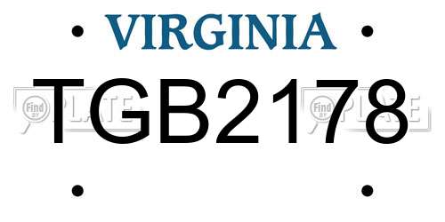 TGB2178 Virginia License Plate
