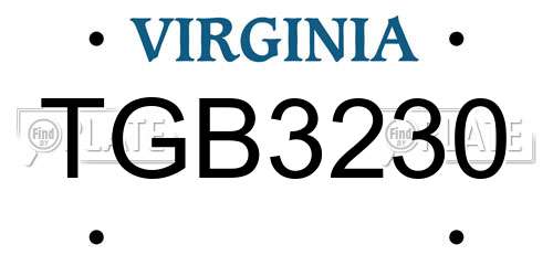 TGB3230 Virginia License Plate