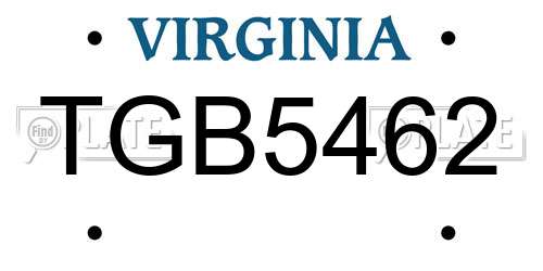 TGB5462 Virginia License Plate