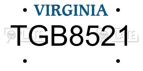 TGB8521 Virginia License Plate