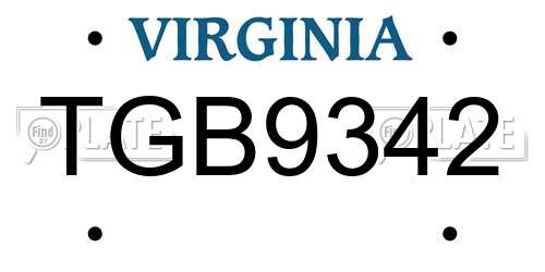 TGB9342 Virginia License Plate