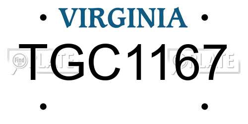 TGC1167 Virginia License Plate