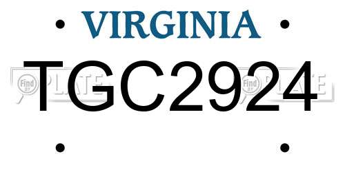 TGC2924 Virginia License Plate